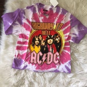 NWT AC/DC tie dye rocker band tee cropped